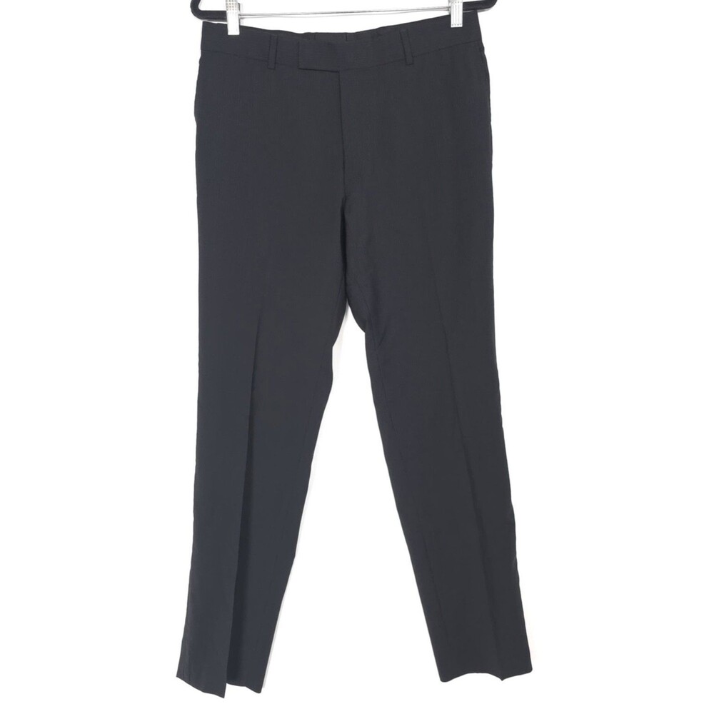 HUGO BOSS Pinstripe 100% Virgin‎ Wool Dress Pants Flat Front Tailored Black 38R